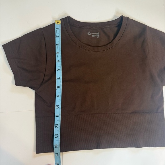 OFFLINE By Aerie Sidewalk Seamless Cropped Real Good Brown Short Sleeve T Shirt - Picture 6 of 7
